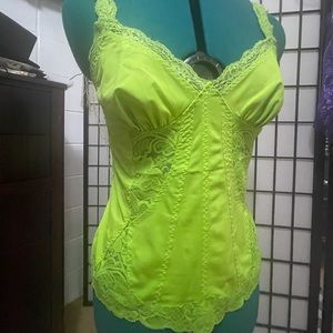 Lime green Fredrick’s of Hollywood satin lace adjustable tank top